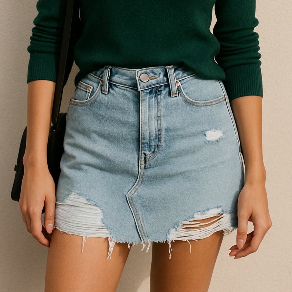 WILD FABLE Light Wash Distressed Denim Mini Skirt | Size 10